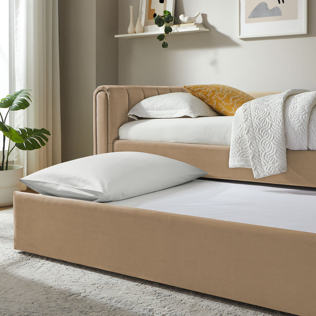 Veyla Channel Tufted Performance Velvet Twin Daybed With Trundle - Taupe