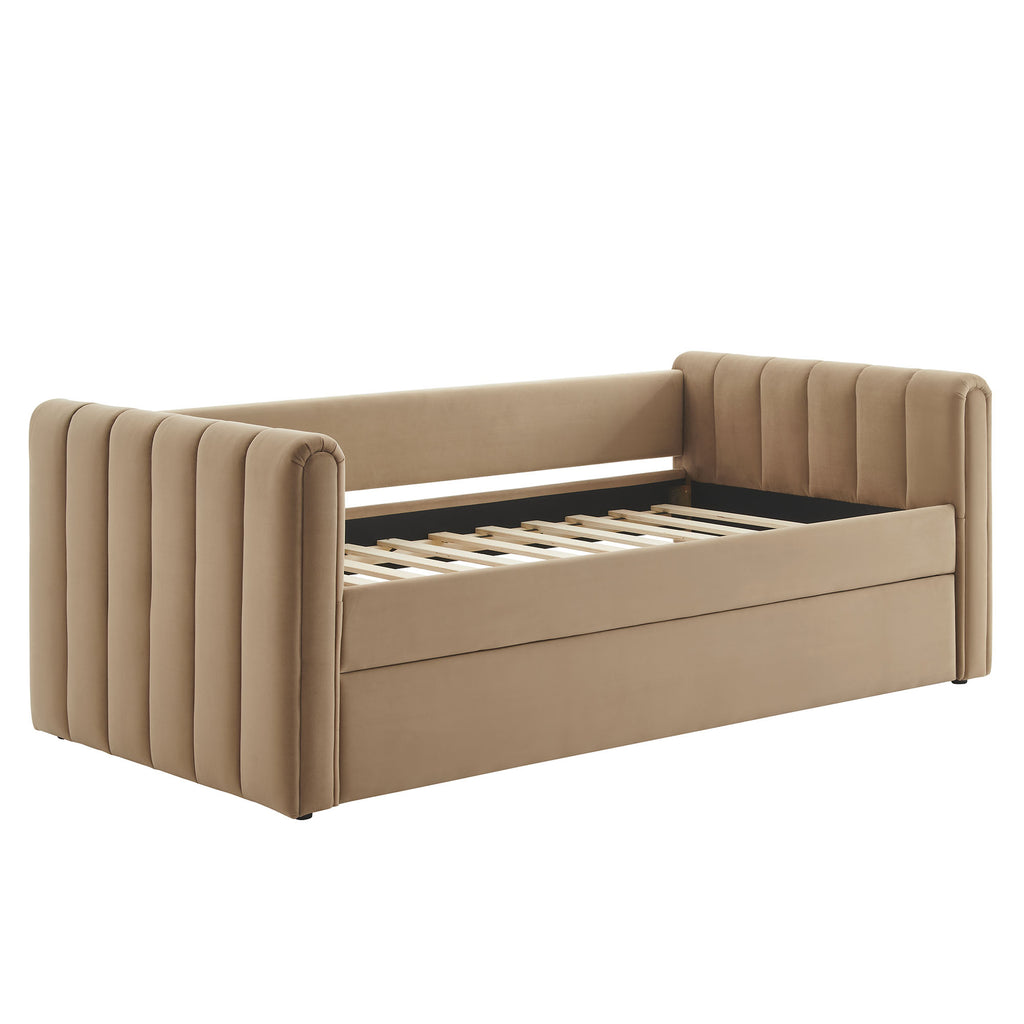 Veyla Channel Tufted Performance Velvet Twin Daybed With Trundle - Taupe