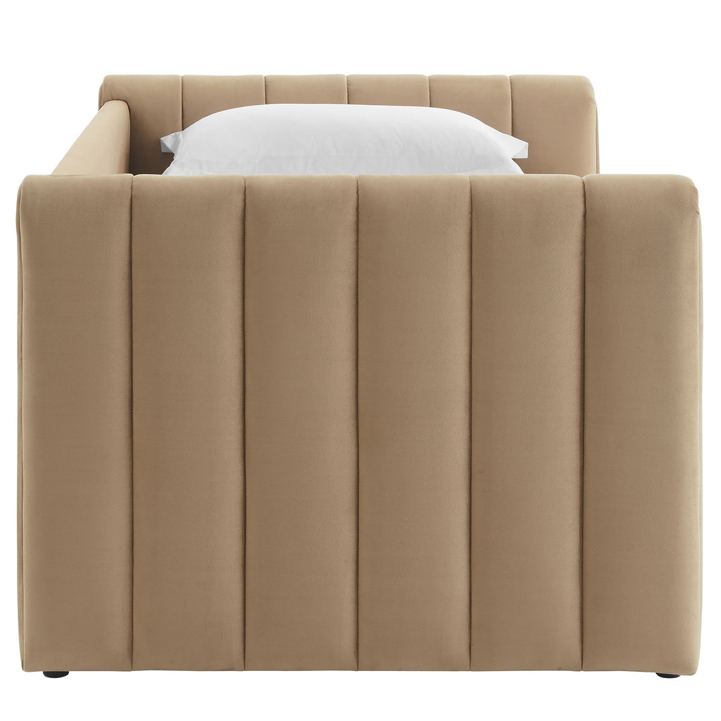 Veyla Channel Tufted Performance Velvet Twin Daybed With Trundle - Taupe
