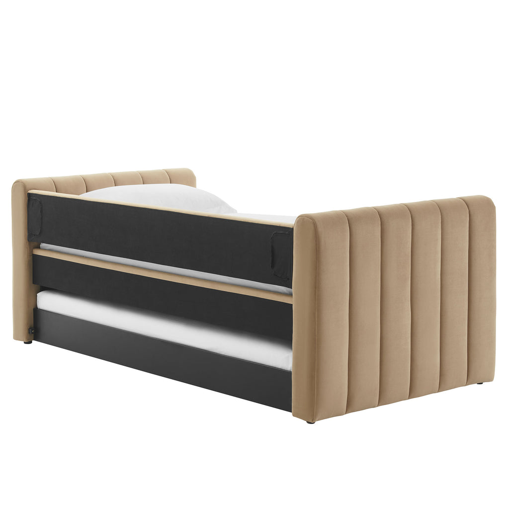 Veyla Channel Tufted Performance Velvet Twin Daybed With Trundle - Taupe