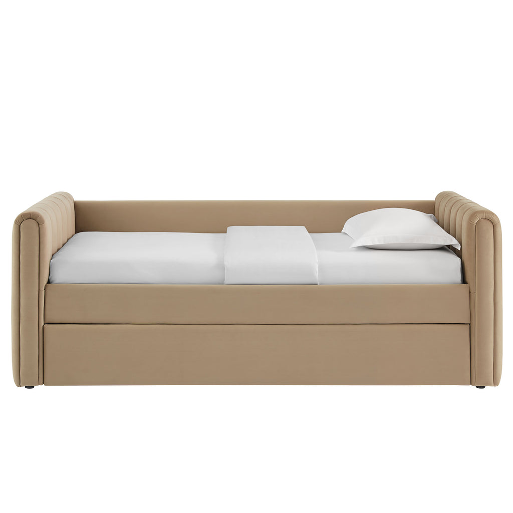 Veyla Channel Tufted Performance Velvet Twin Daybed With Trundle - Taupe