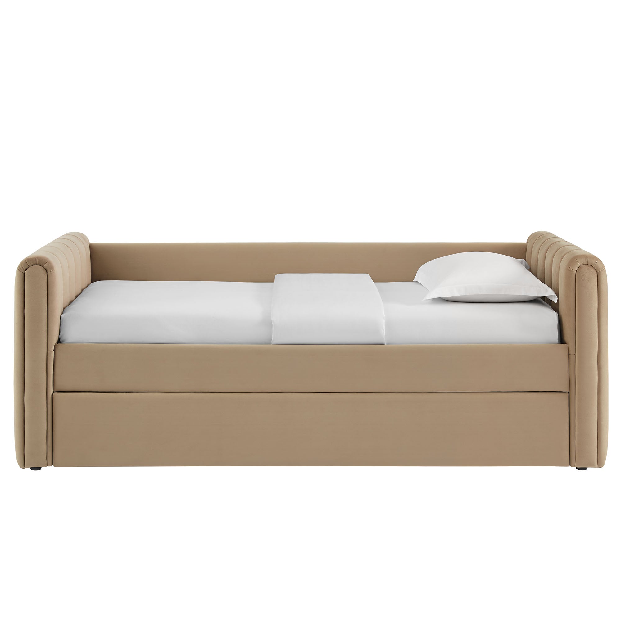 Veyla Channel Tufted Performance Velvet Twin Daybed With Trundle - Taupe