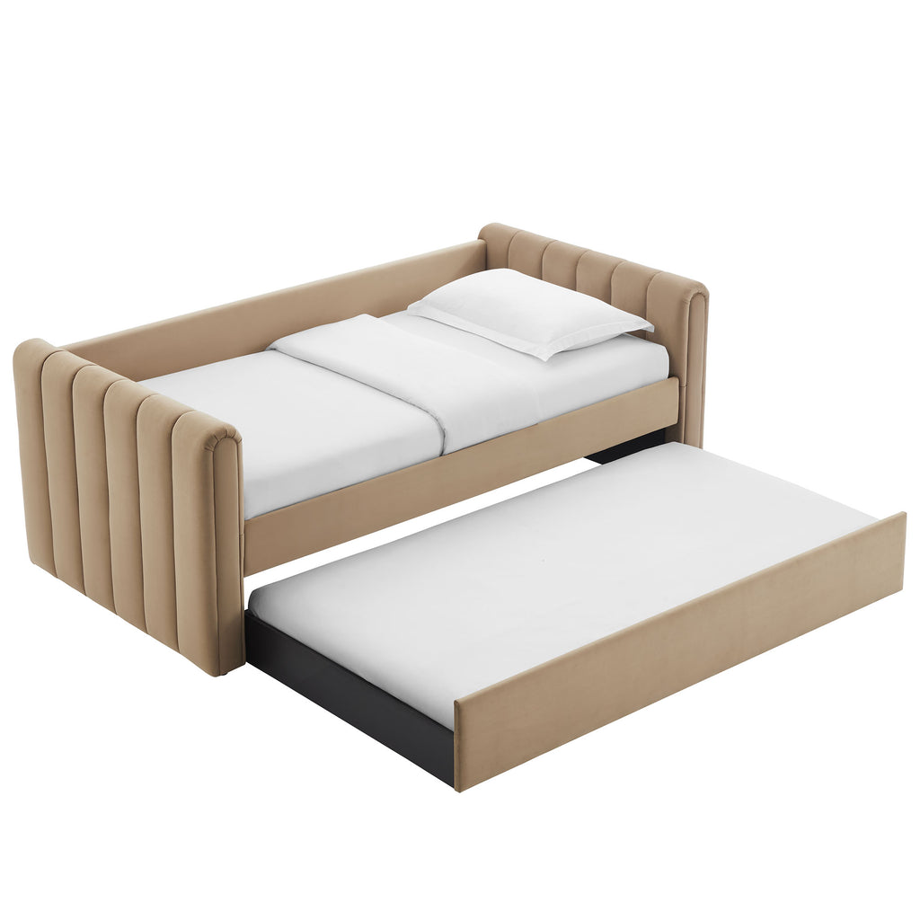Veyla Channel Tufted Performance Velvet Twin Daybed With Trundle - Taupe