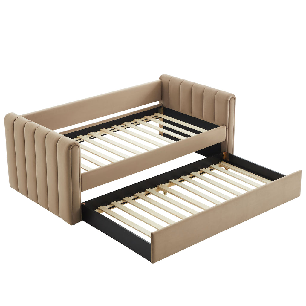 Veyla Channel Tufted Performance Velvet Twin Daybed With Trundle - Taupe