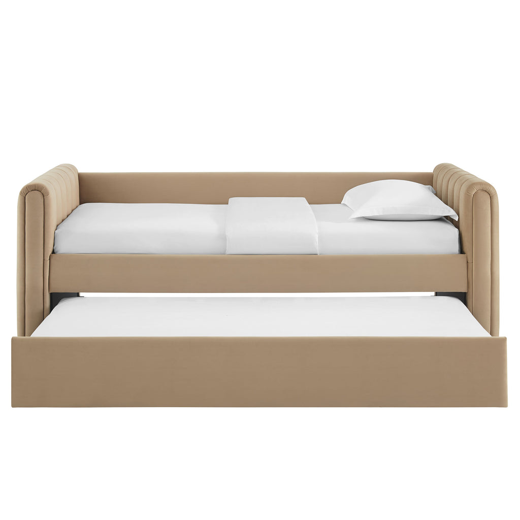 Veyla Channel Tufted Performance Velvet Twin Daybed With Trundle - Taupe