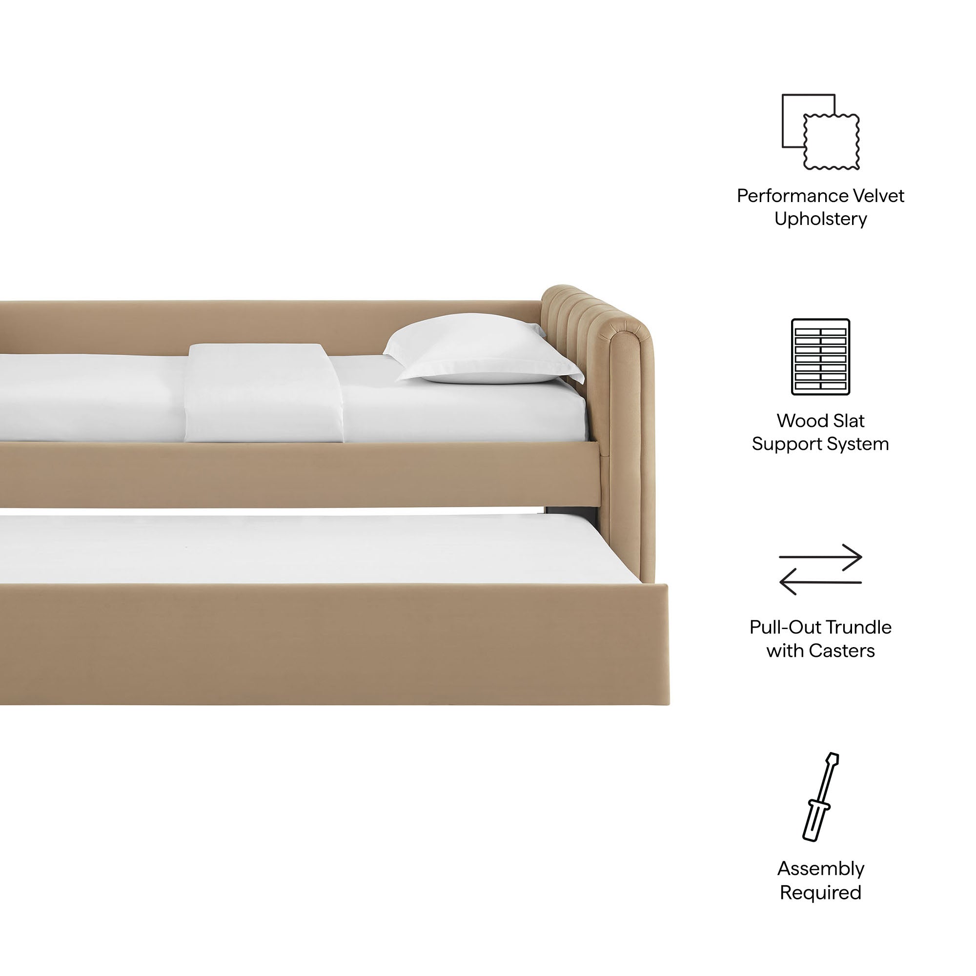 Veyla Channel Tufted Performance Velvet Twin Daybed With Trundle - Taupe