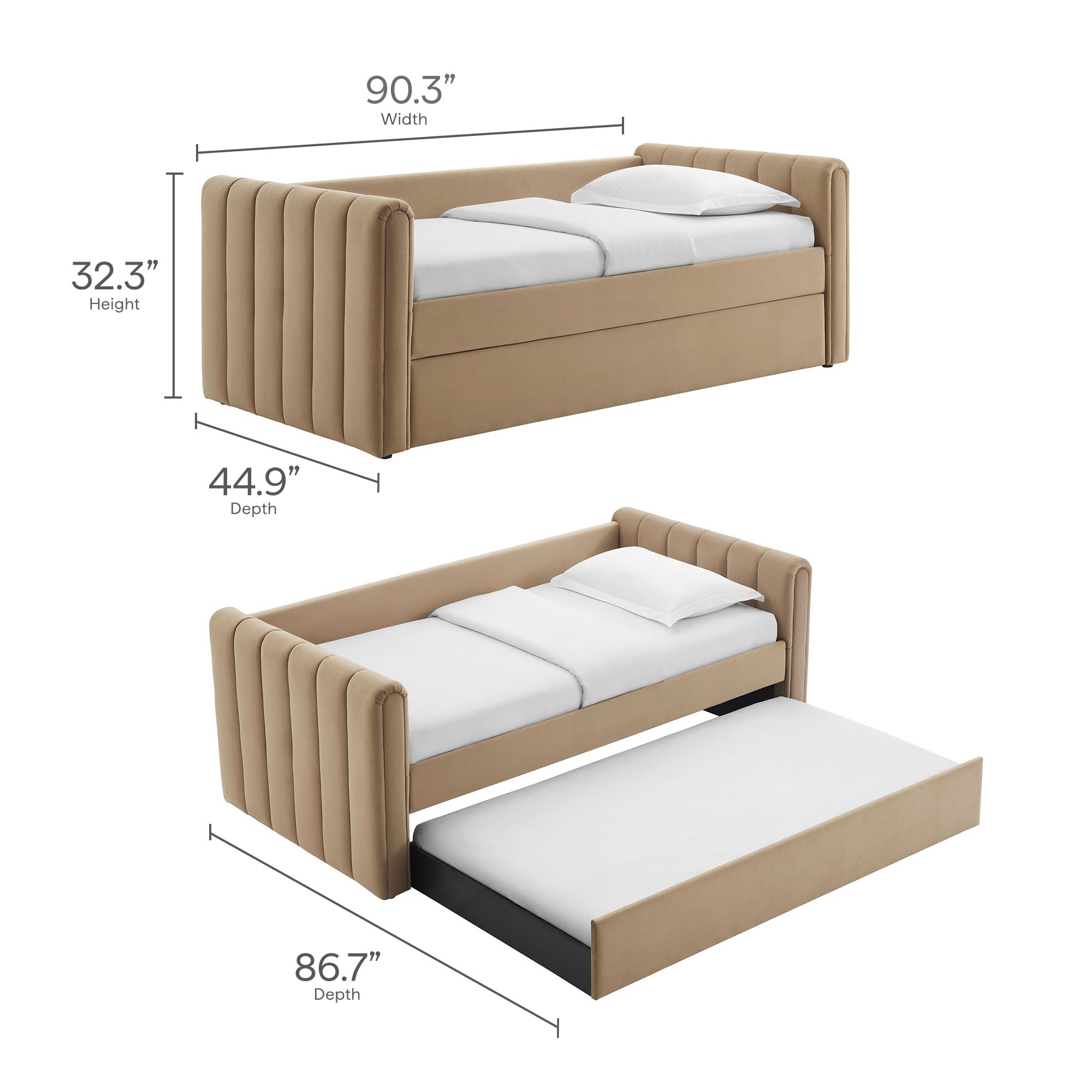 Veyla Channel Tufted Performance Velvet Twin Daybed With Trundle - Taupe