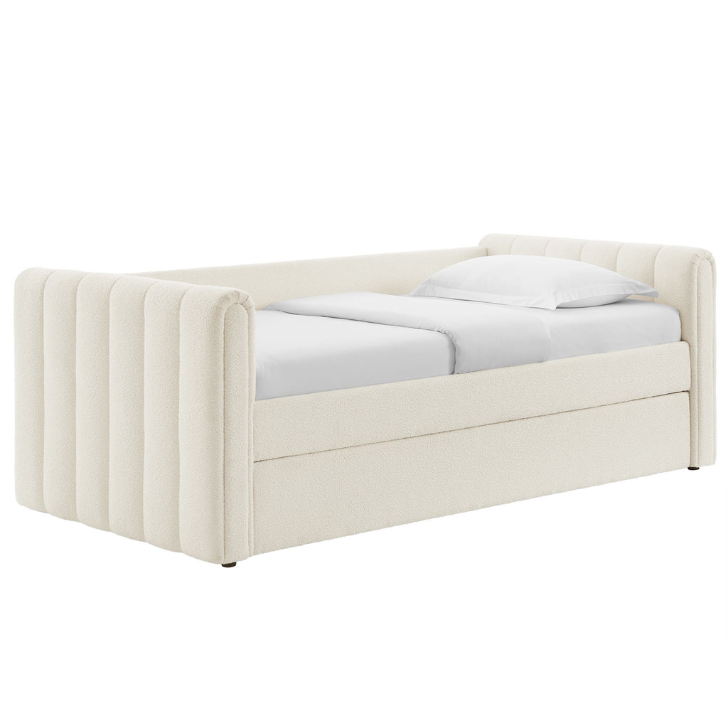 Veyla Channel Tufted Boucle Twin Daybed With Trundle - Cloud