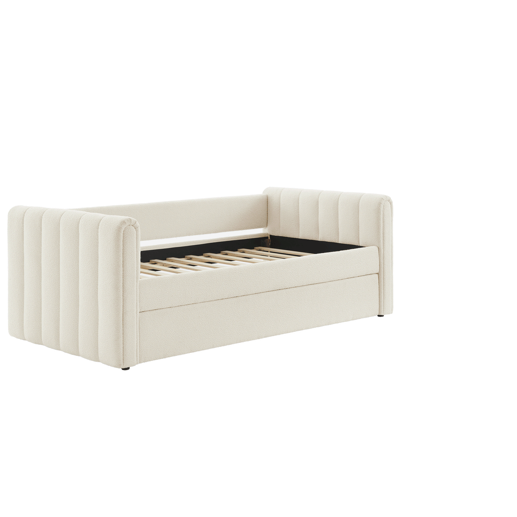 Veyla Channel Tufted Boucle Twin Daybed With Trundle - Cloud