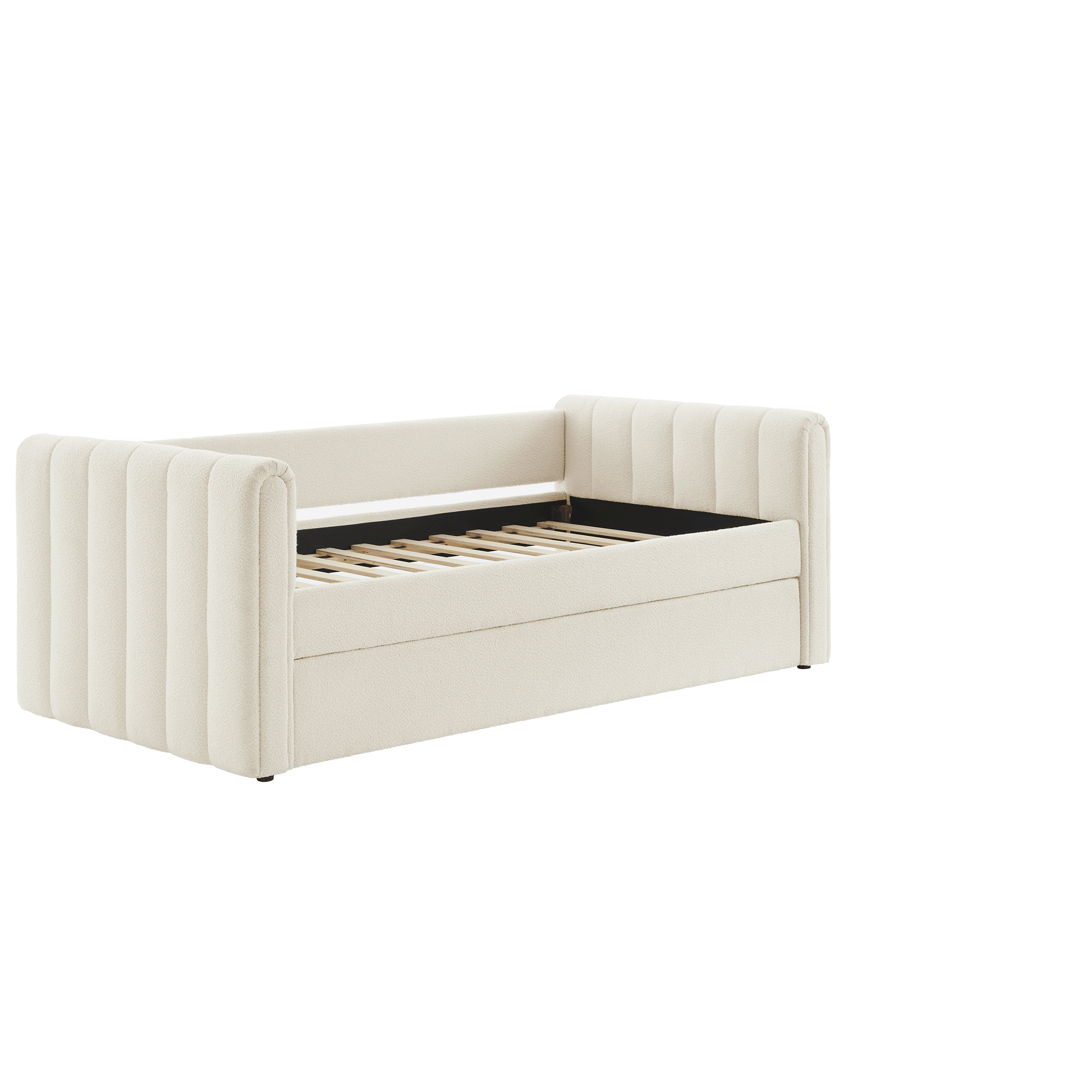 Veyla Channel Tufted Boucle Twin Daybed With Trundle - Cloud