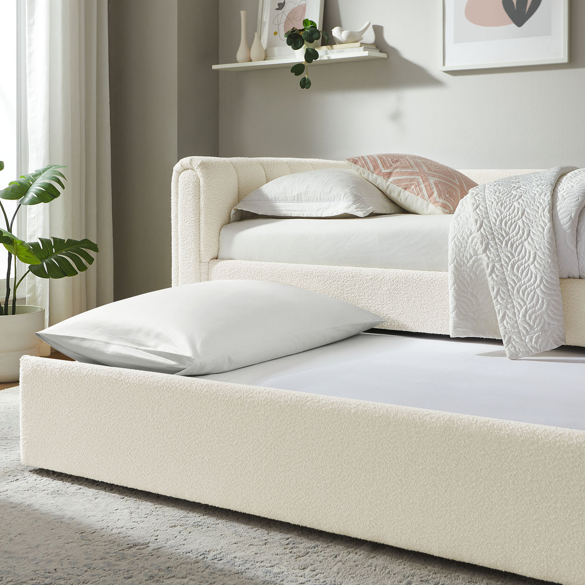 Veyla Channel Tufted Boucle Twin Daybed With Trundle - Cloud