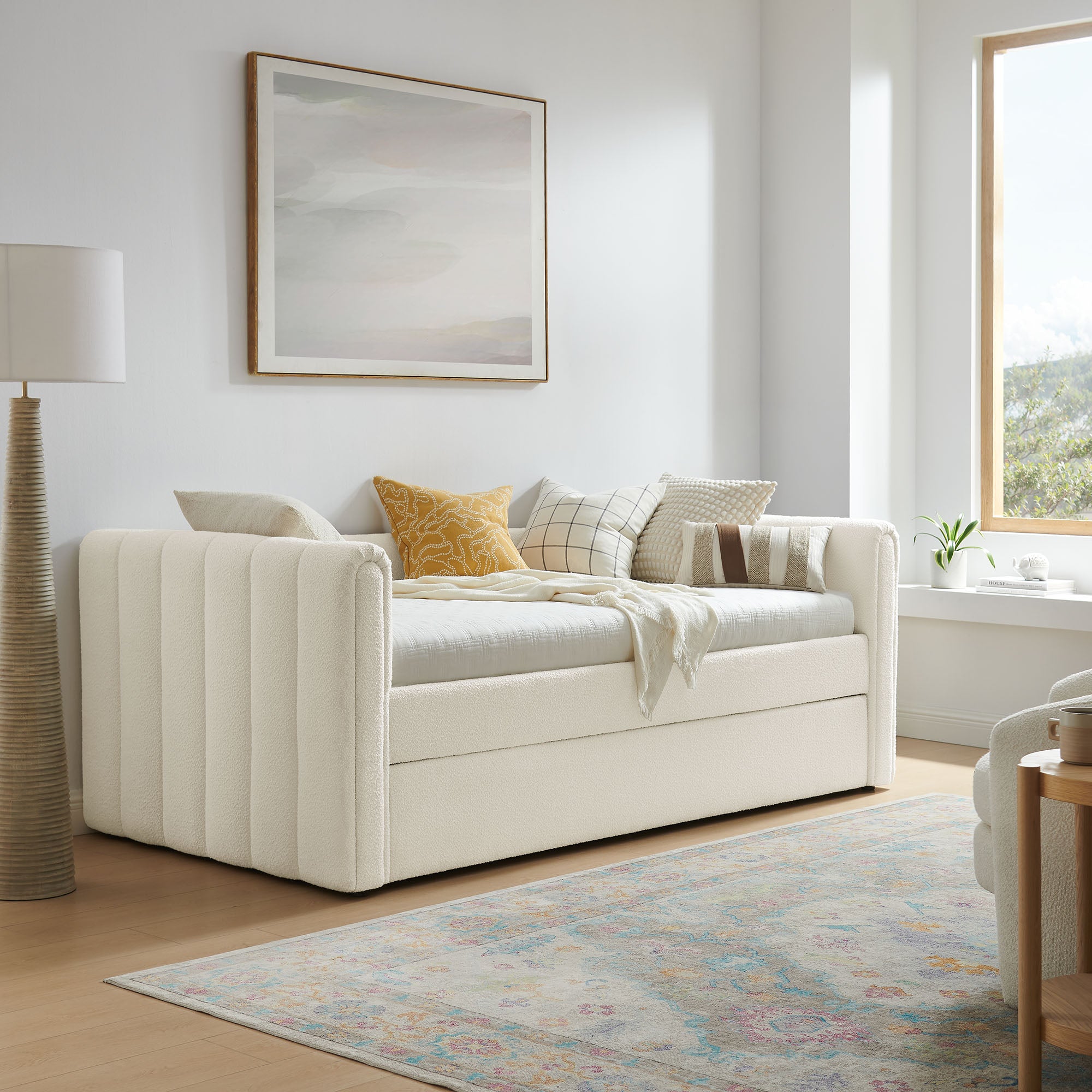 Veyla Channel Tufted Boucle Twin Daybed With Trundle - Cloud