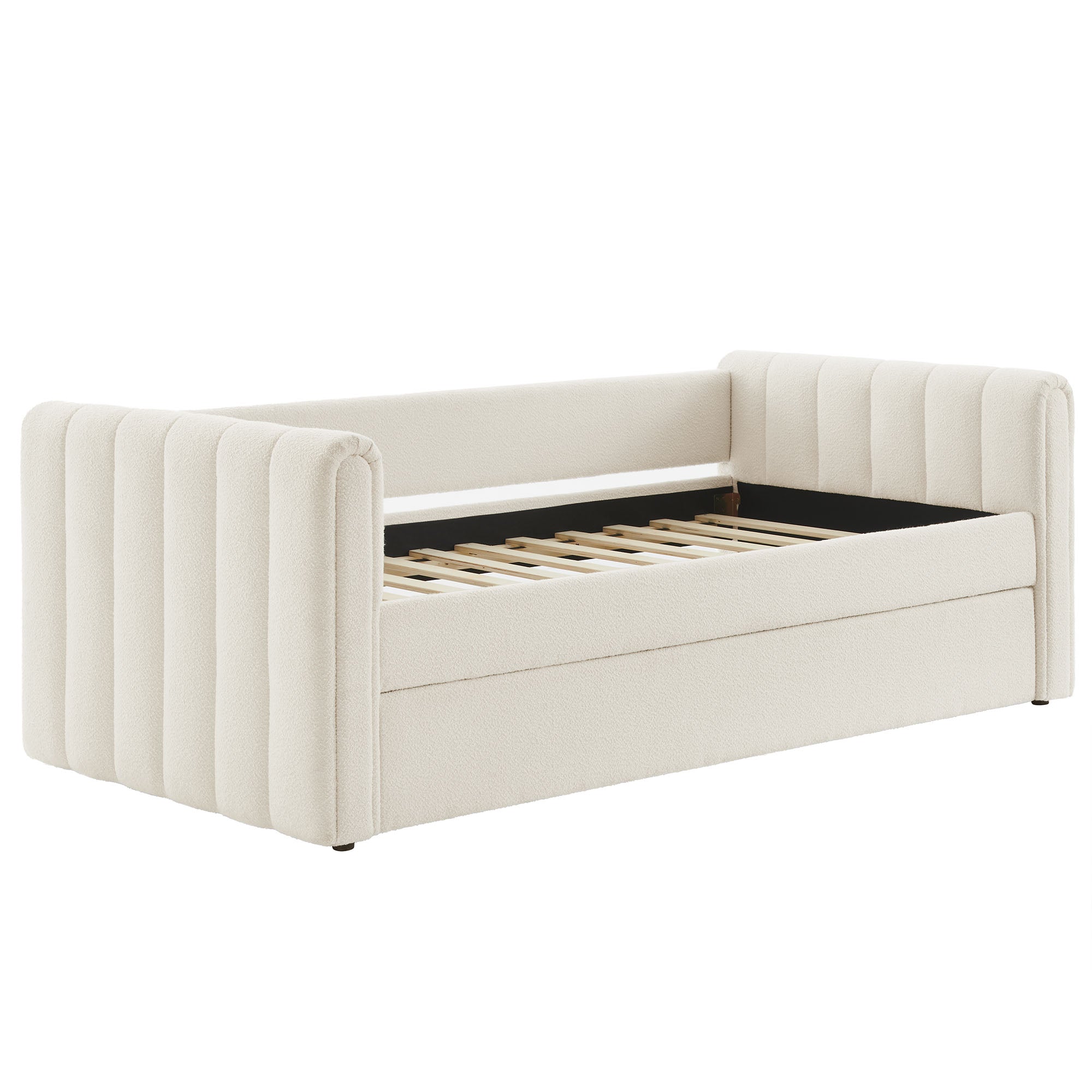 Veyla Channel Tufted Boucle Twin Daybed With Trundle - Cloud