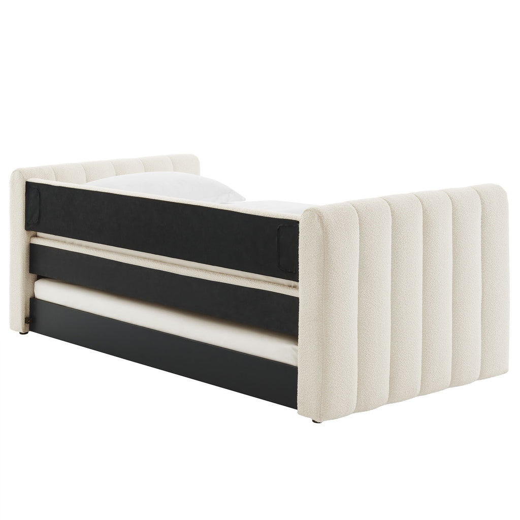 Veyla Channel Tufted Boucle Twin Daybed With Trundle - Cloud