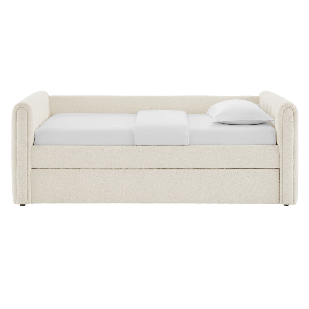 Veyla Channel Tufted Boucle Twin Daybed With Trundle - Cloud