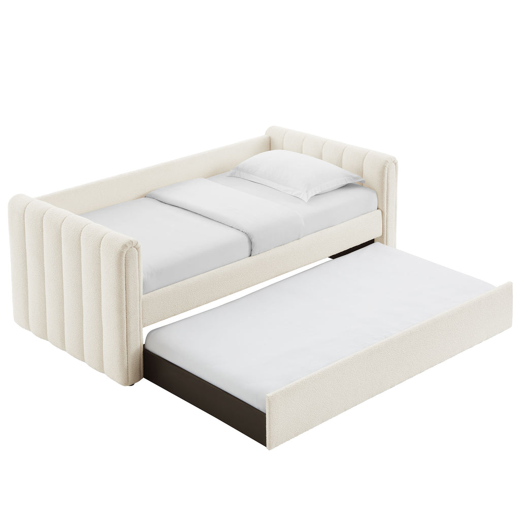 Veyla Channel Tufted Boucle Twin Daybed With Trundle - Cloud