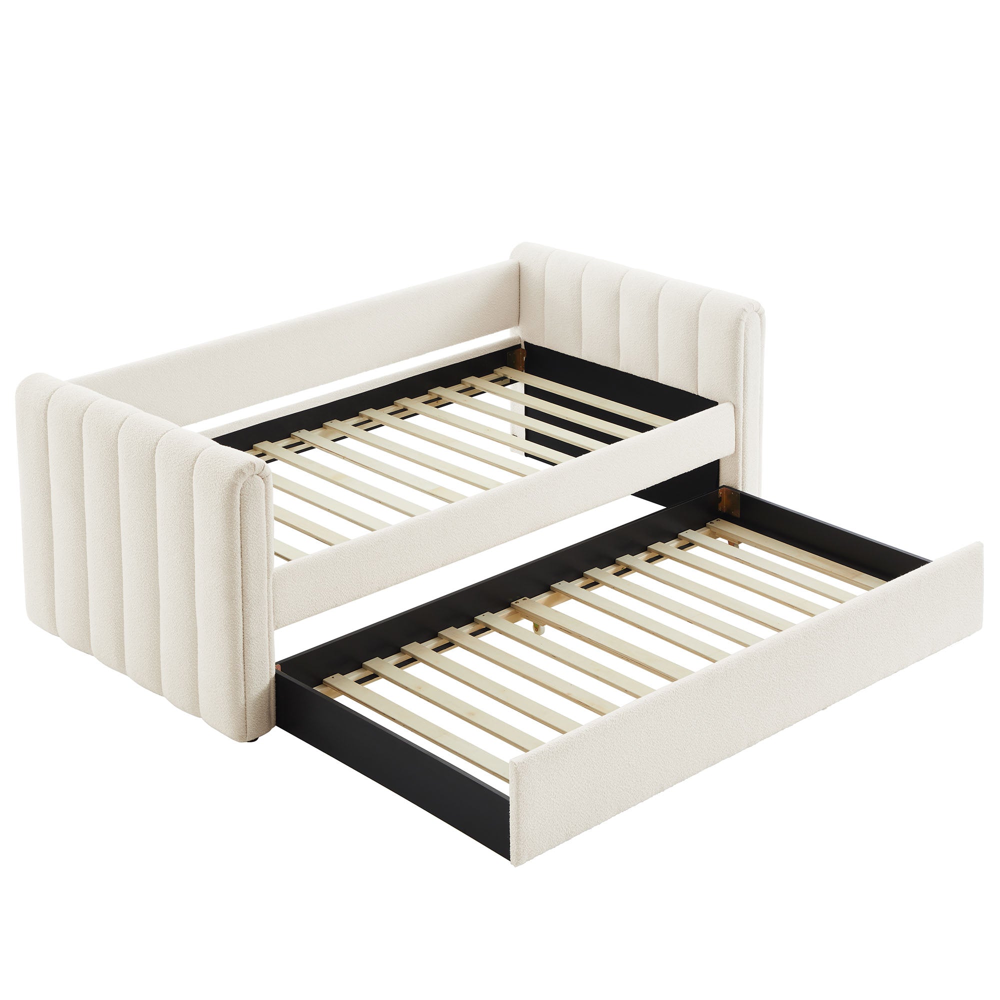 Veyla Channel Tufted Boucle Twin Daybed With Trundle - Cloud