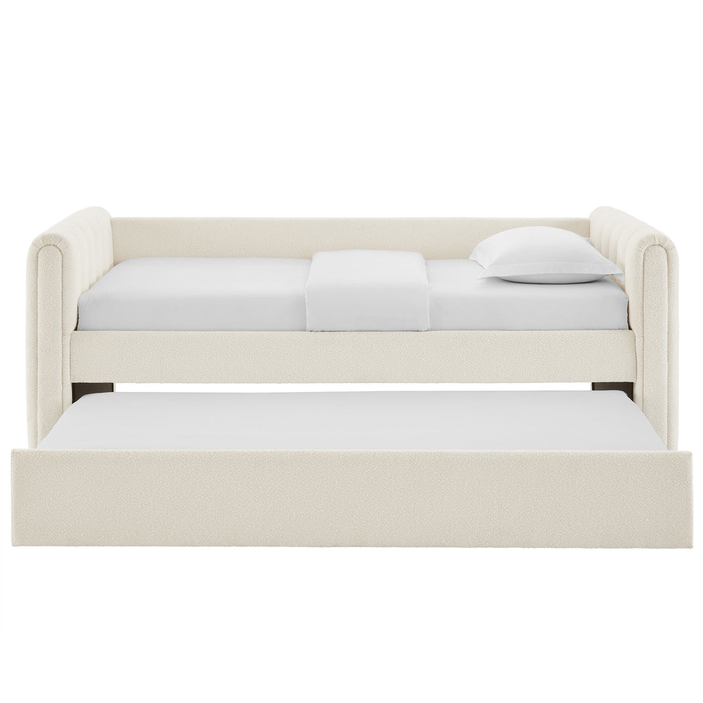 Veyla Channel Tufted Boucle Twin Daybed With Trundle - Cloud