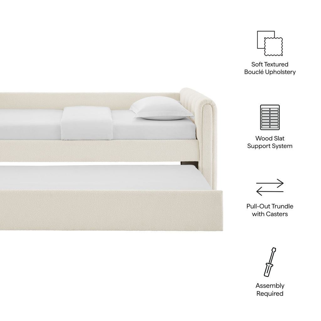 Veyla Channel Tufted Boucle Twin Daybed With Trundle - Cloud