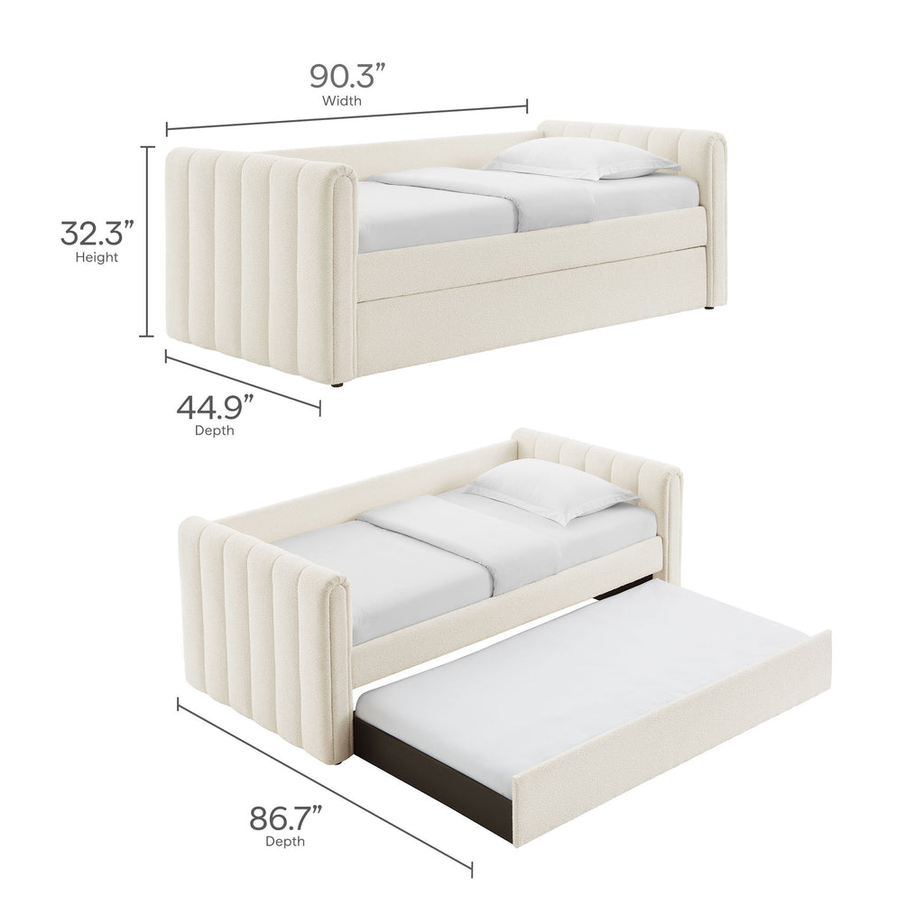 Veyla Channel Tufted Boucle Twin Daybed With Trundle - Cloud