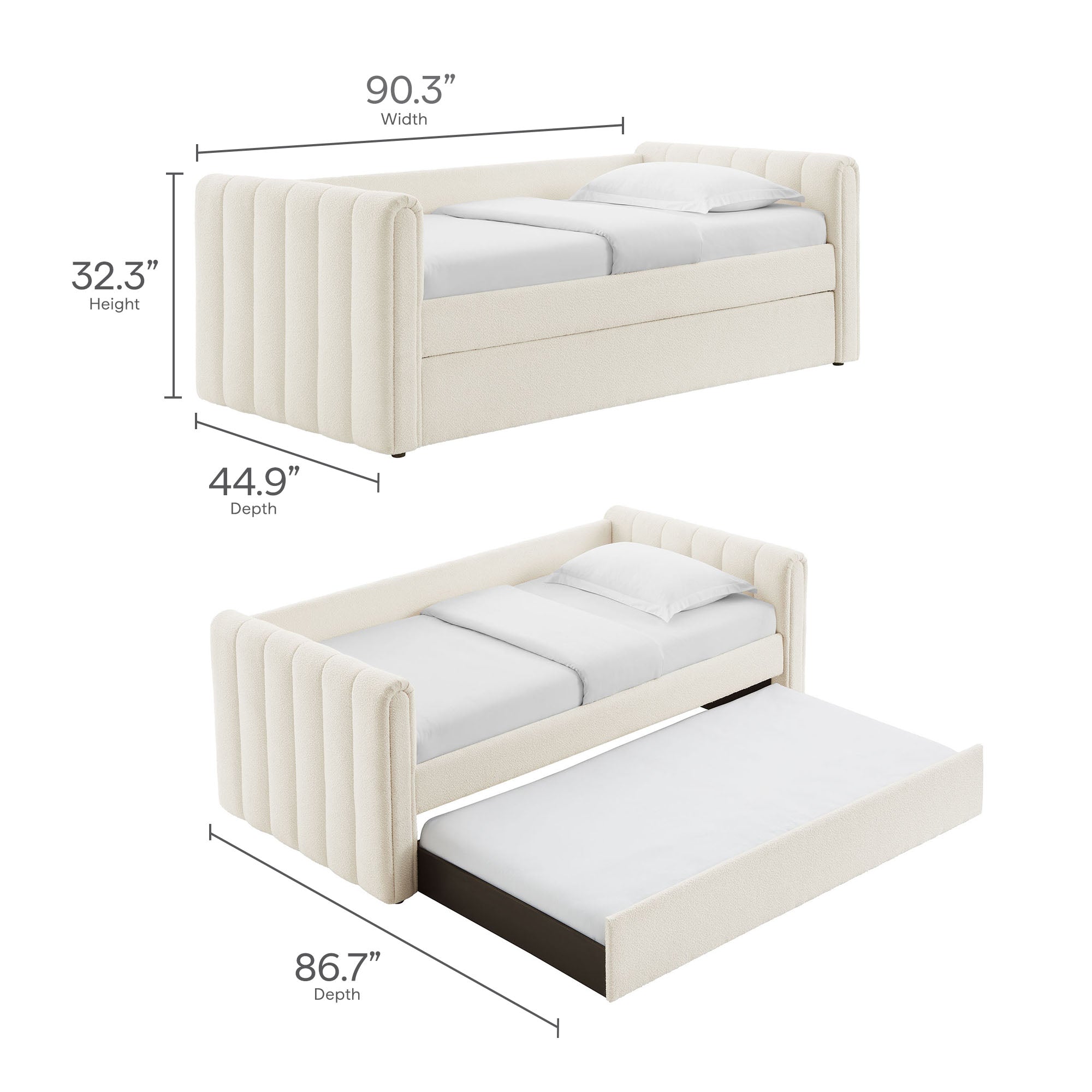 Veyla Channel Tufted Boucle Twin Daybed With Trundle - Cloud