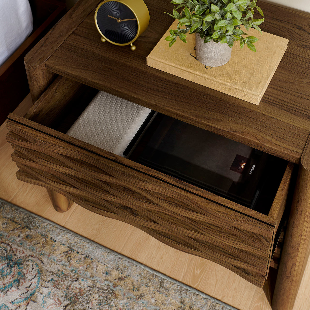 Emric Wave Nightstand - Walnut