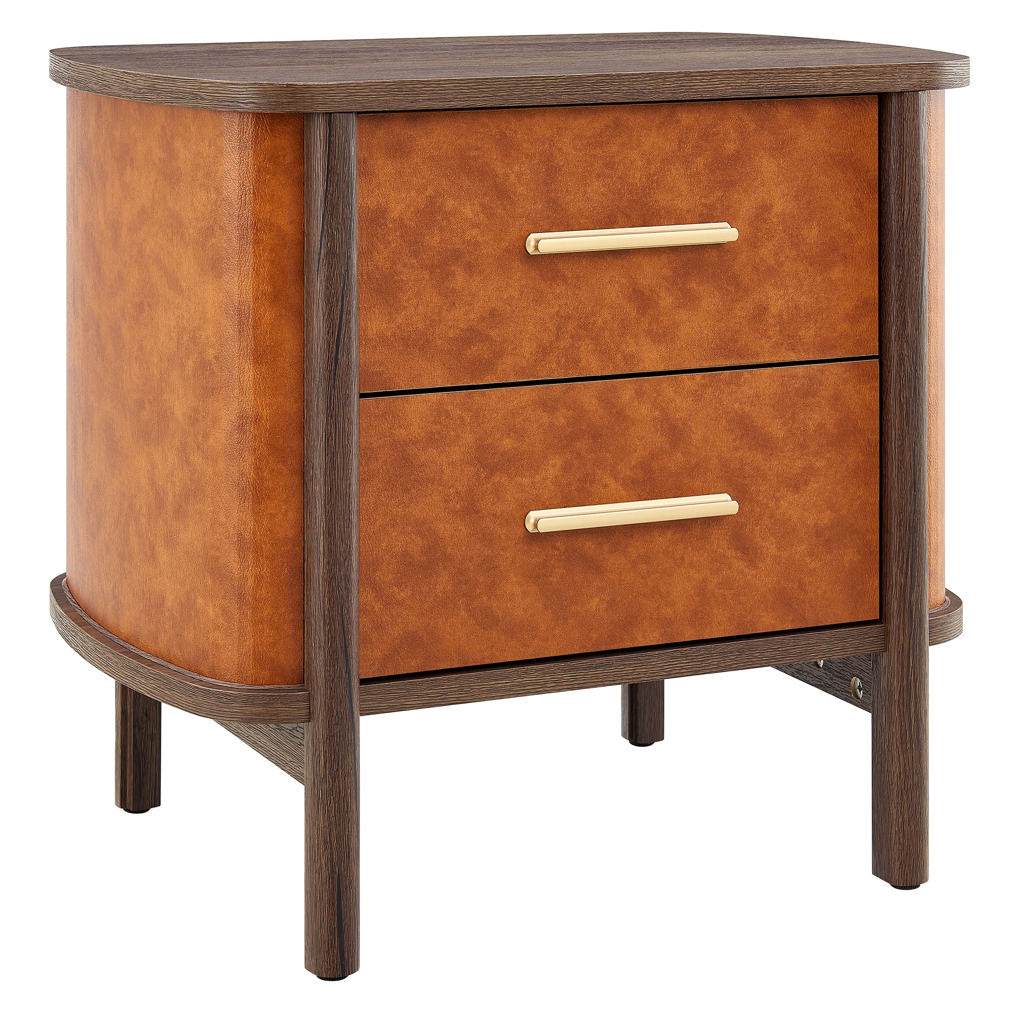 Coralie 2-Drawer Curved Vegan Leather Nightstand - Walnut Tan