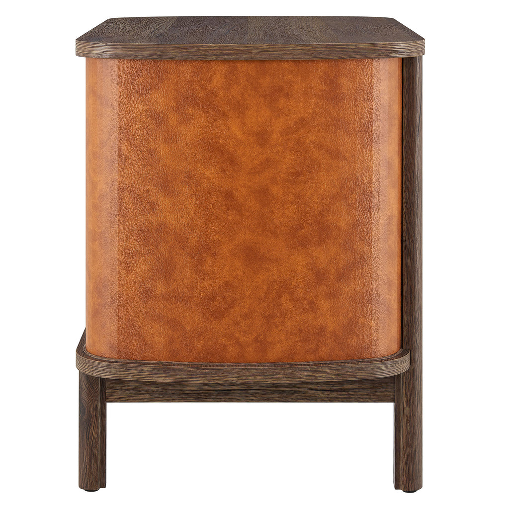 Coralie 2-Drawer Curved Vegan Leather Nightstand - Walnut Tan