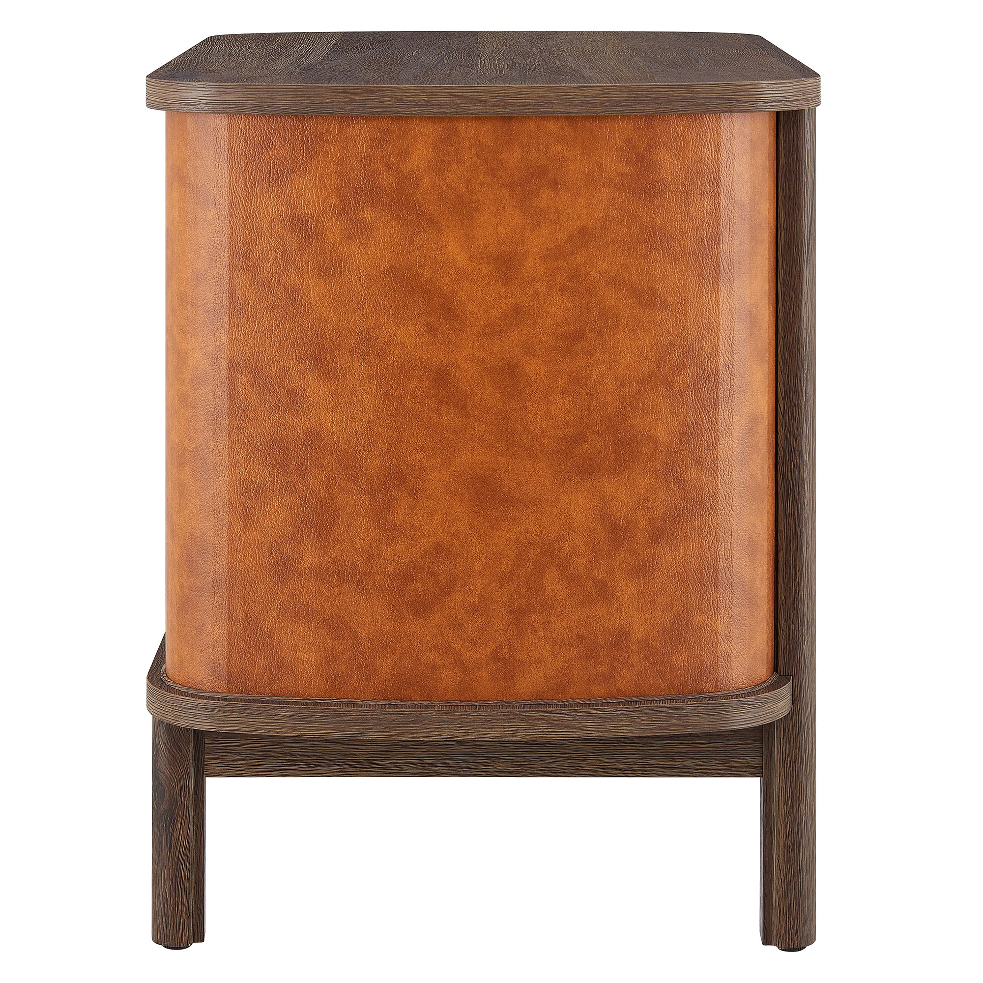 Coralie 2-Drawer Curved Vegan Leather Nightstand - Walnut Tan