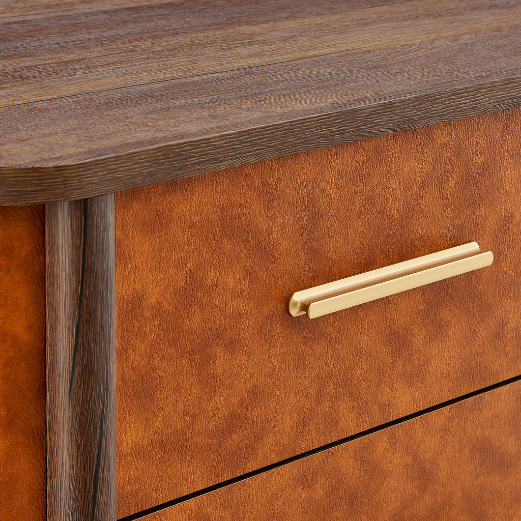 Coralie 2-Drawer Curved Vegan Leather Nightstand - Walnut Tan