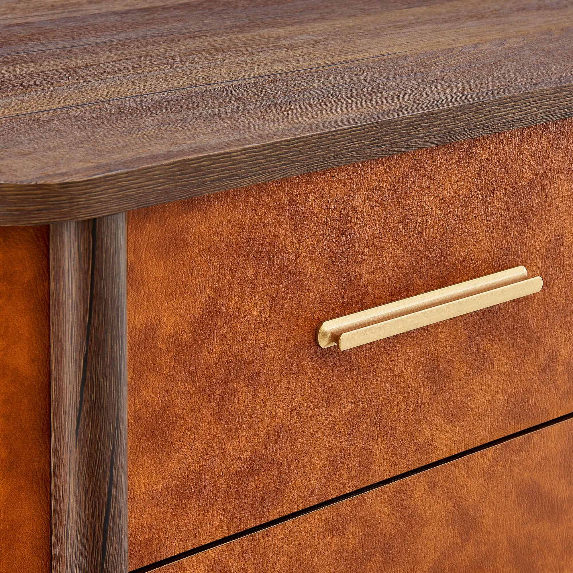 Coralie 2-Drawer Curved Vegan Leather Nightstand - Walnut Tan