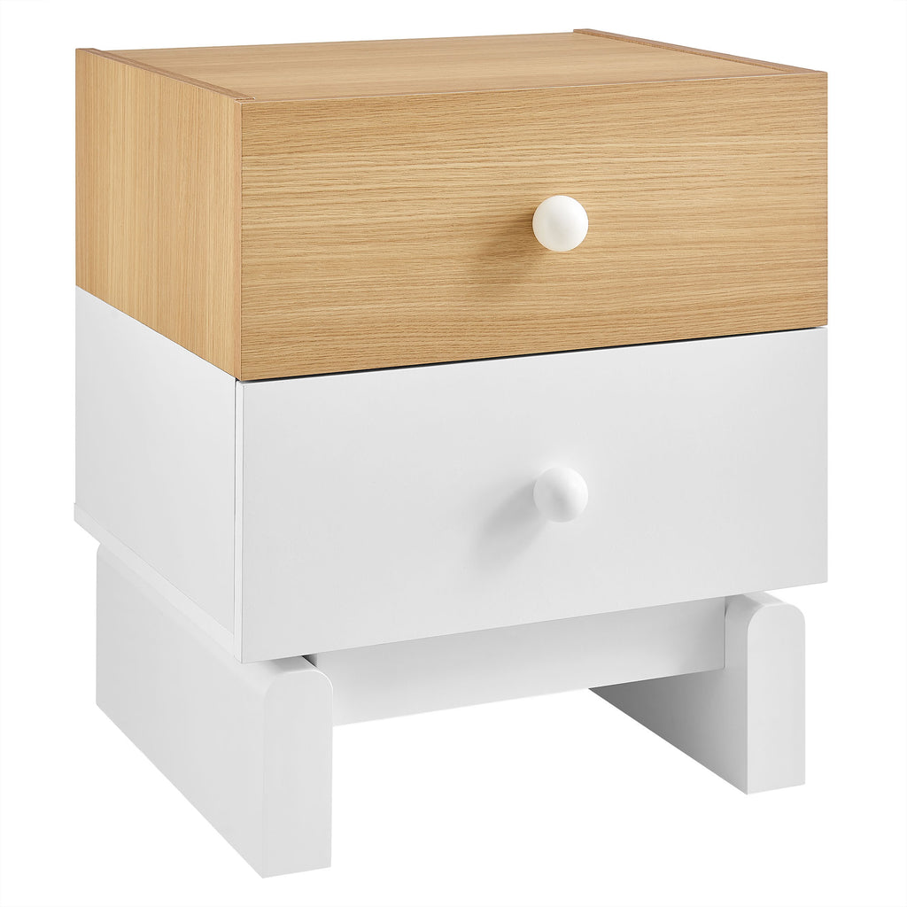 Nolia 2-Drawer Color Block Nightstand - Oak White