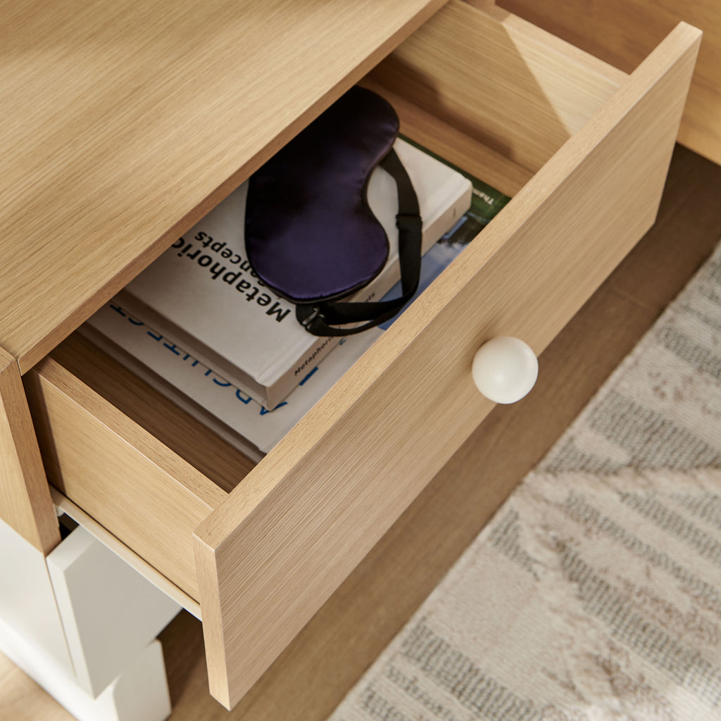 Nolia 2-Drawer Color Block Nightstand - Oak White