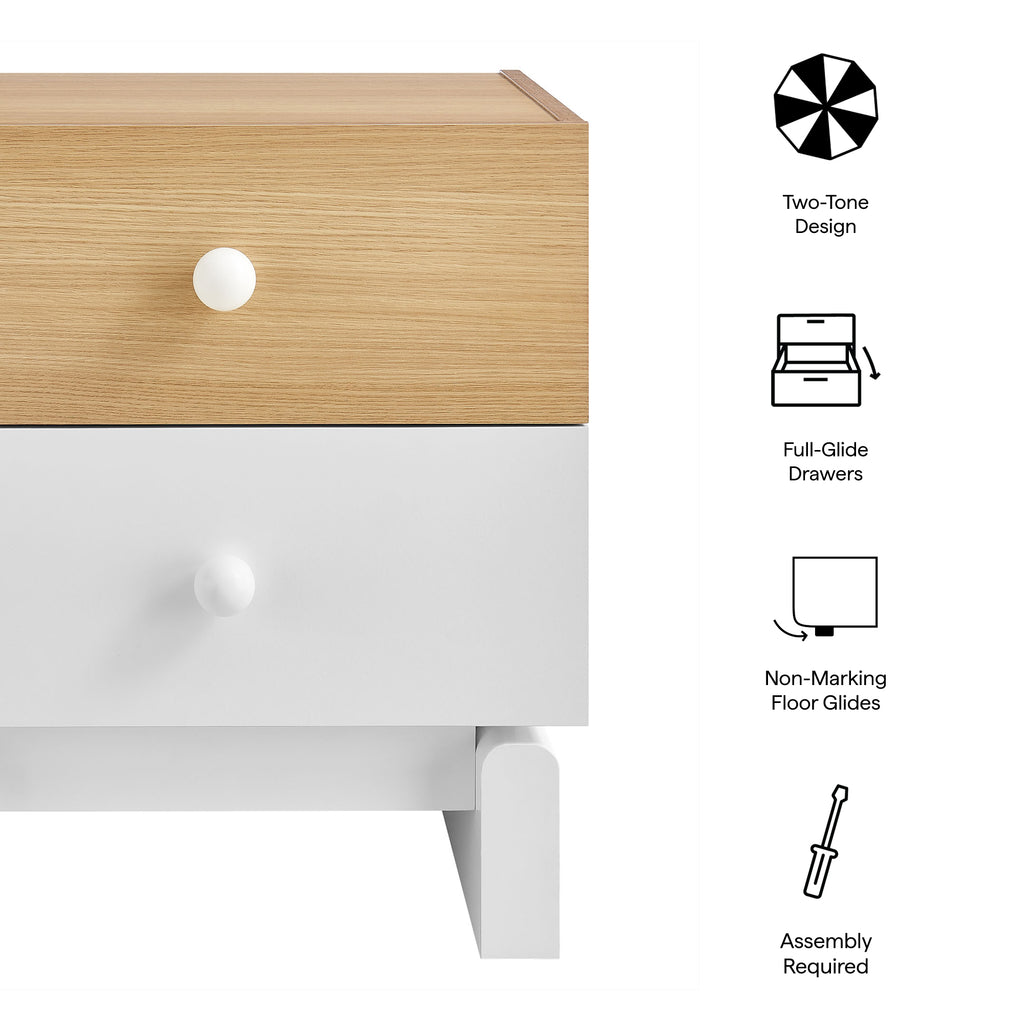 Nolia 2-Drawer Color Block Nightstand - Oak White
