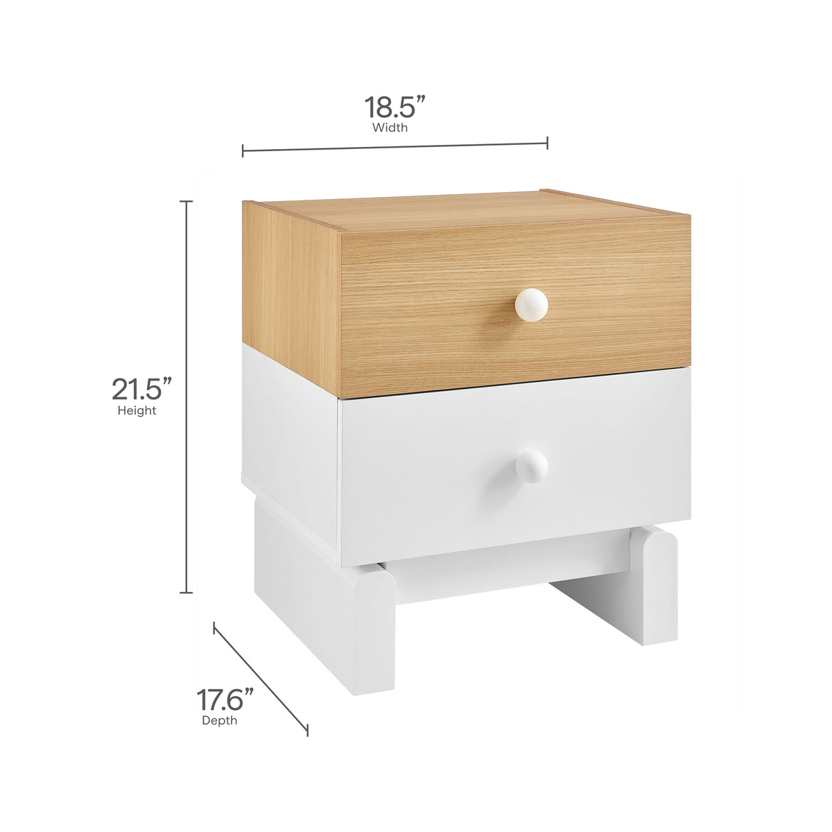 Nolia 2-Drawer Color Block Nightstand - Oak White
