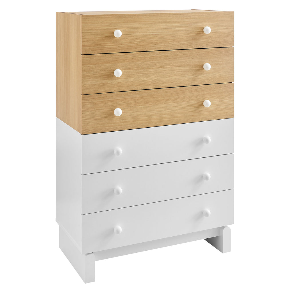 Nolia 6-Drawer Color Block Dresser Chest - Oak White