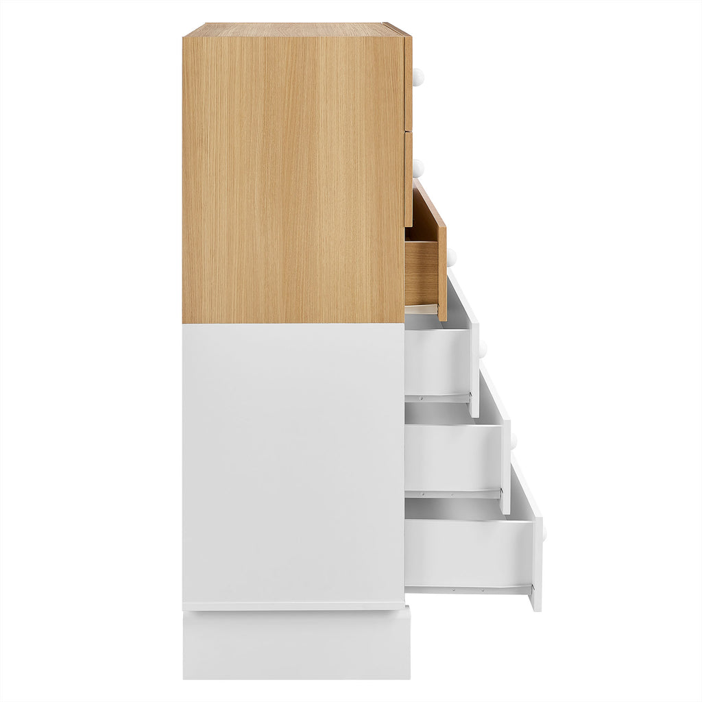 Nolia 6-Drawer Color Block Dresser Chest - Oak White
