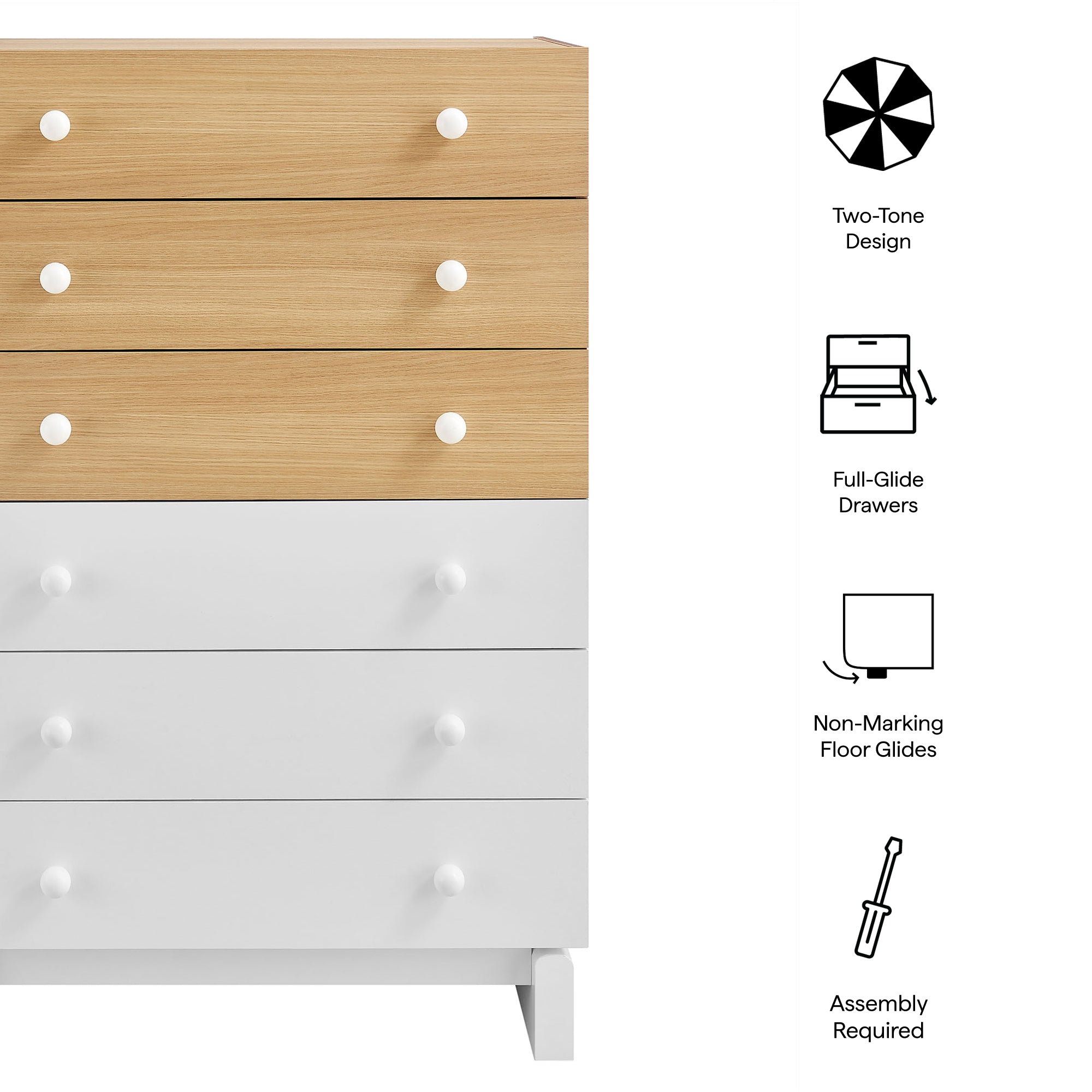 Nolia 6-Drawer Color Block Dresser Chest - Oak White