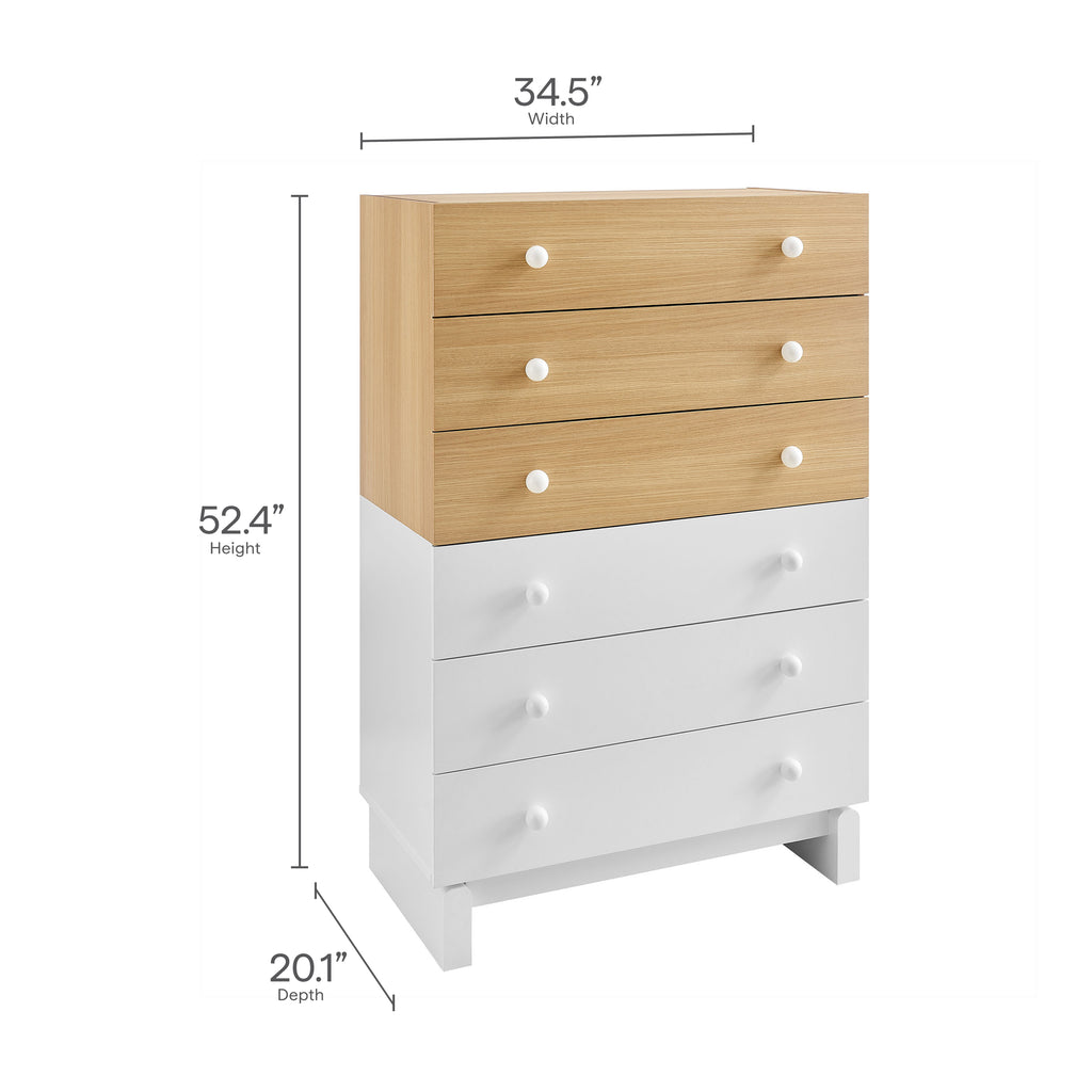 Nolia 6-Drawer Color Block Dresser Chest - Oak White
