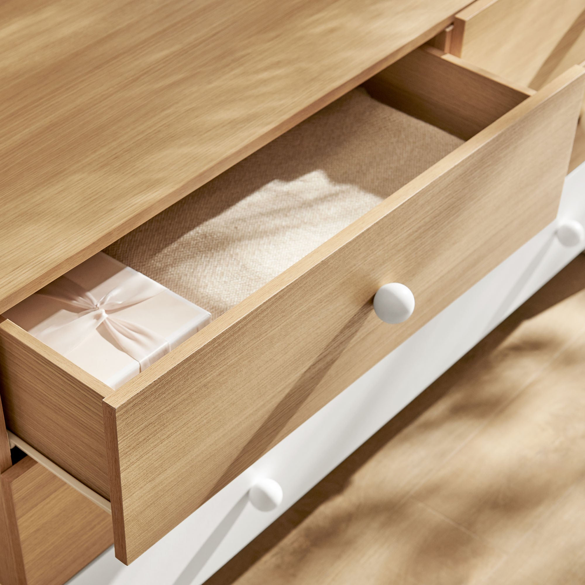 Nolia 6-Drawer Color Block Dresser - Oak White