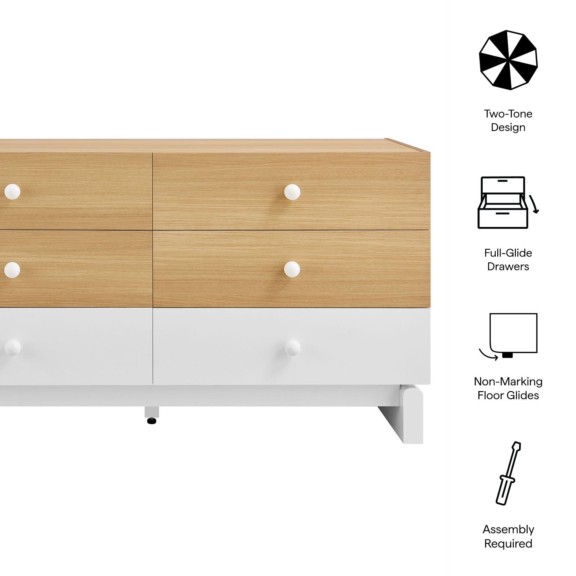 Nolia 6-Drawer Color Block Dresser - Oak White