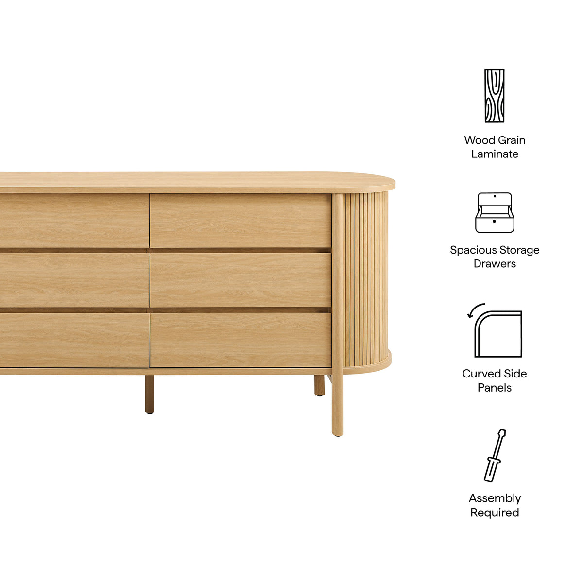 Cadence 6-Drawer Curved Dresser - Oak