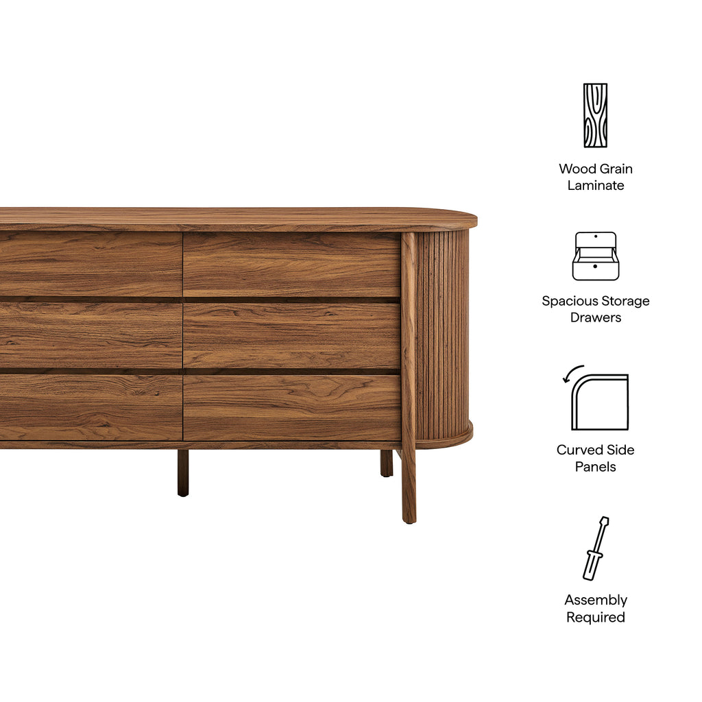Cadence 6-Drawer Curved Dresser - Walnut