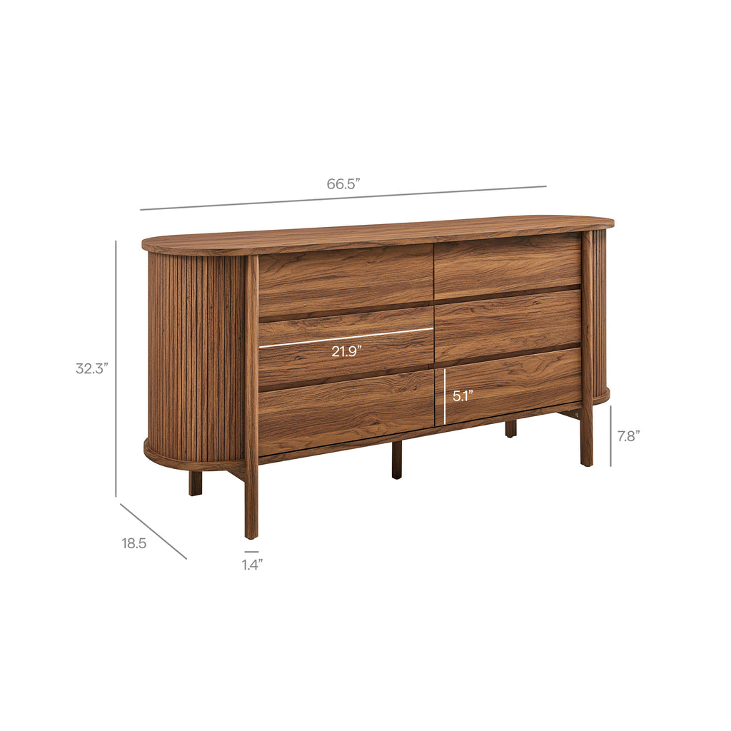 Cadence 6-Drawer Curved Dresser - Walnut