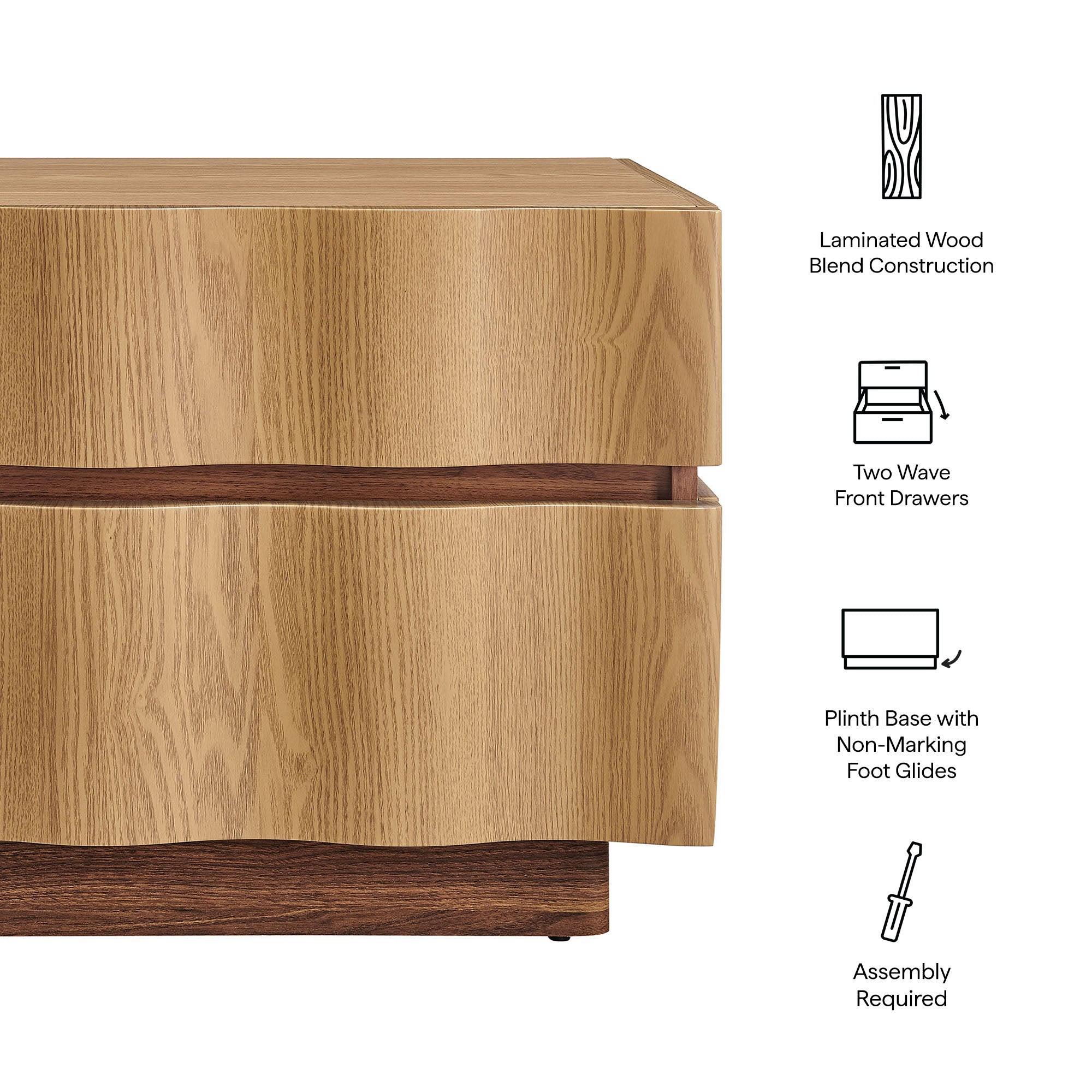 Isola 2 Drawer Nightstand - Light Oak Walnut