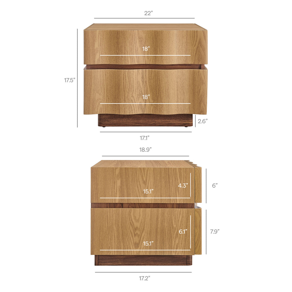 Isola 2 Drawer Nightstand - Light Oak Walnut