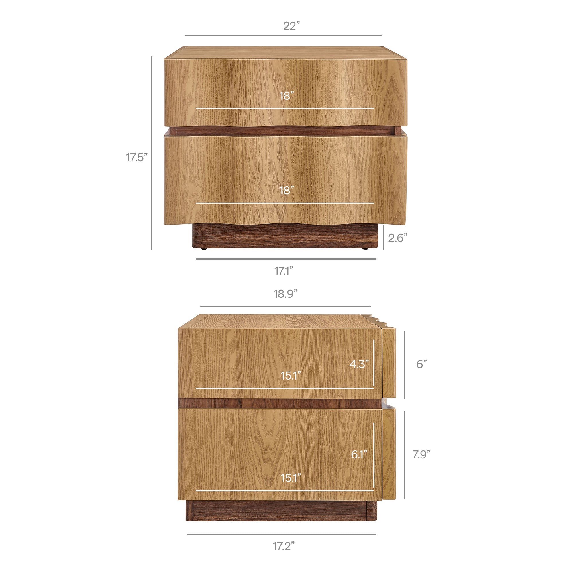 Isola 2 Drawer Nightstand - Light Oak Walnut