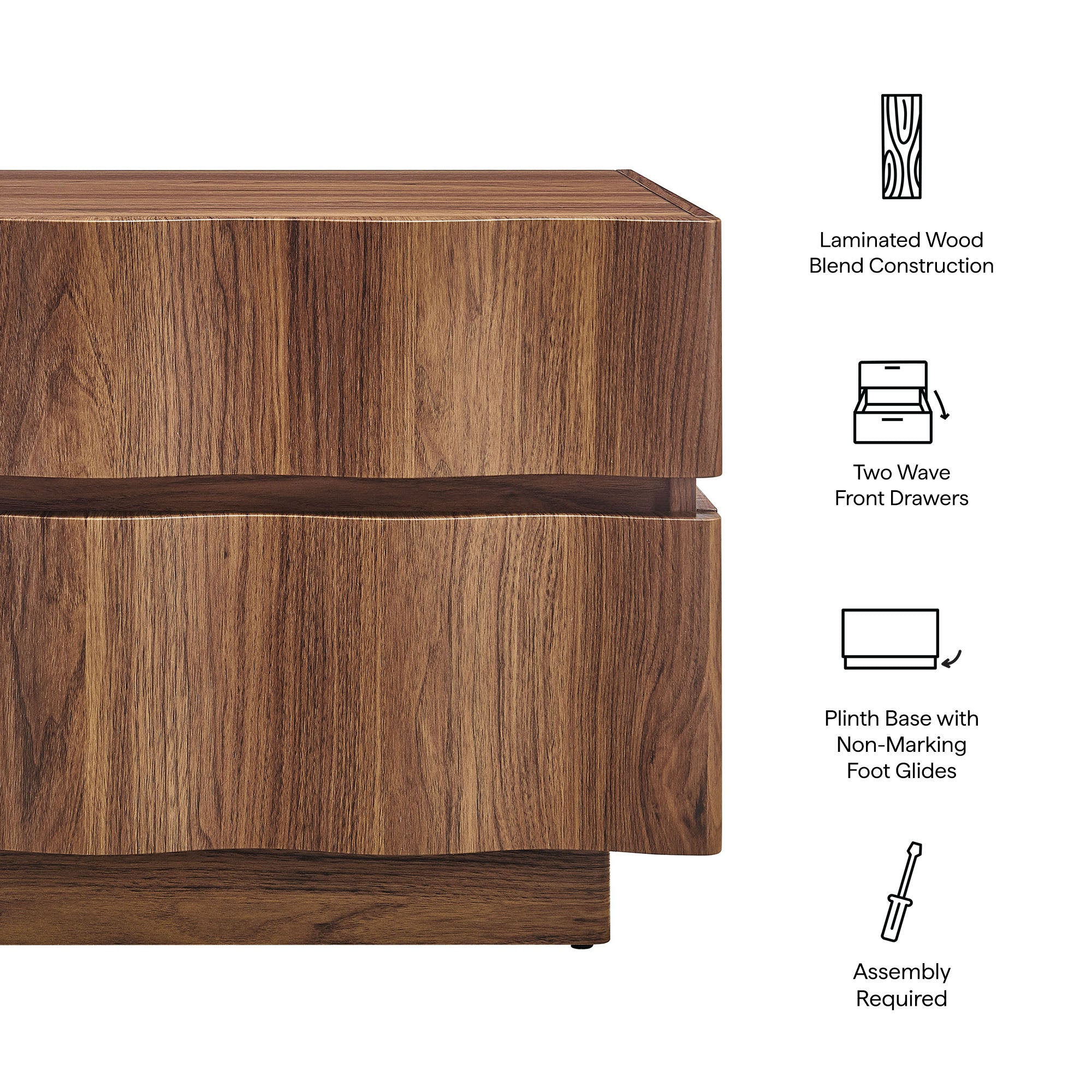 Isola 2 Drawer Nightstand - Walnut