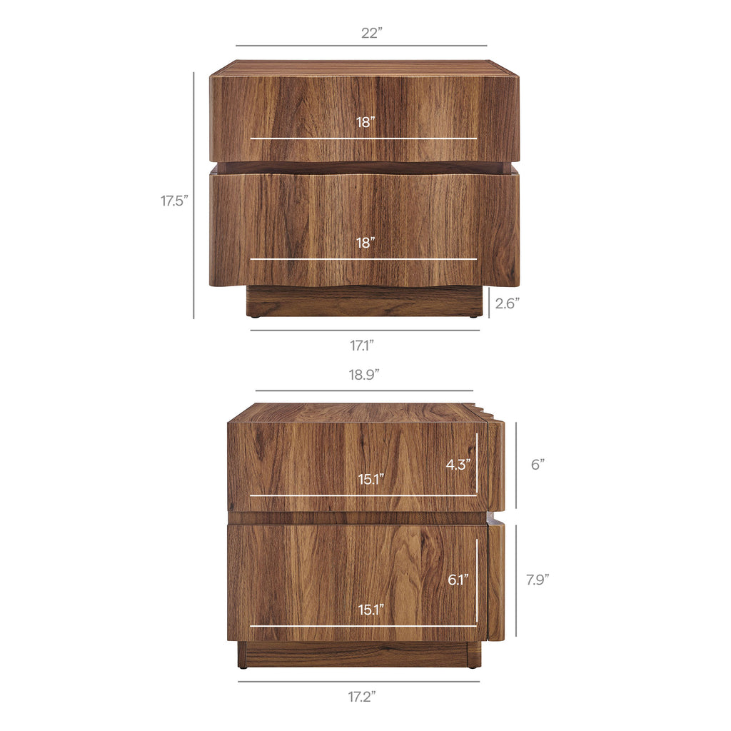 Isola 2 Drawer Nightstand - Walnut