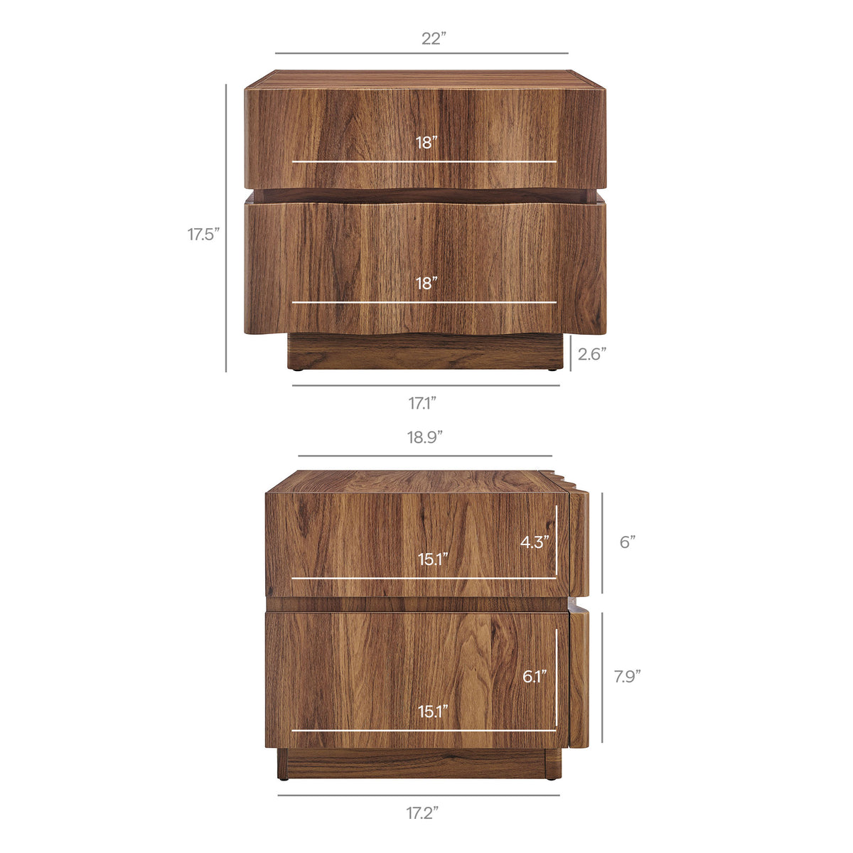 Isola 2 Drawer Nightstand - Walnut
